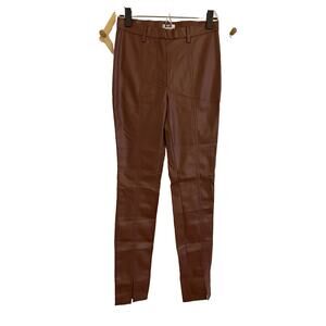 Jason Wu Pants Women's XS Brown Vegan Stitched Leather Skinny Split Ankle New